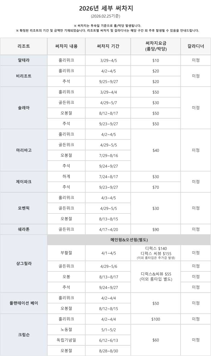 SURCHARGE 안내