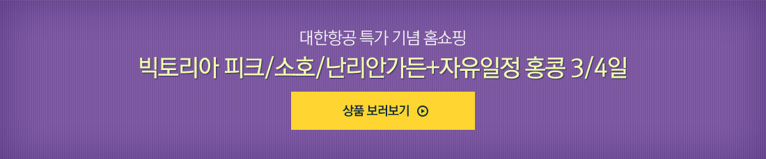 대한항공 특가 기념 홈쇼핑 빅토리아 피크/소호/난리안가든+자유일정 홍콩 3/4일