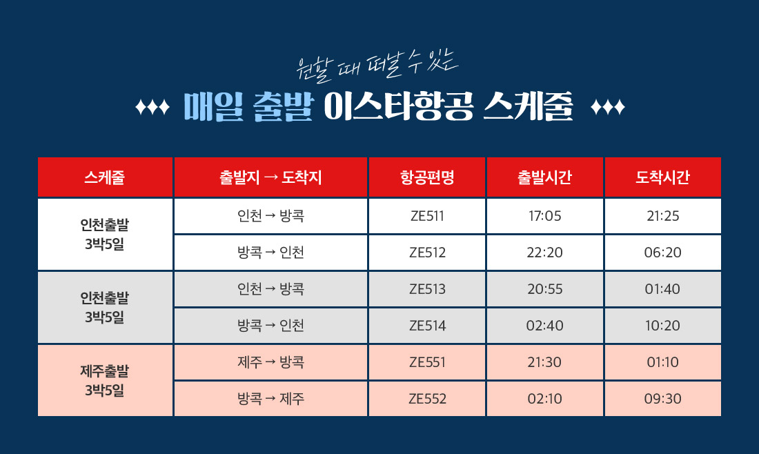 원할 때 떠날 수 있는 매일 출발 이스타항공 스케줄 아래설명