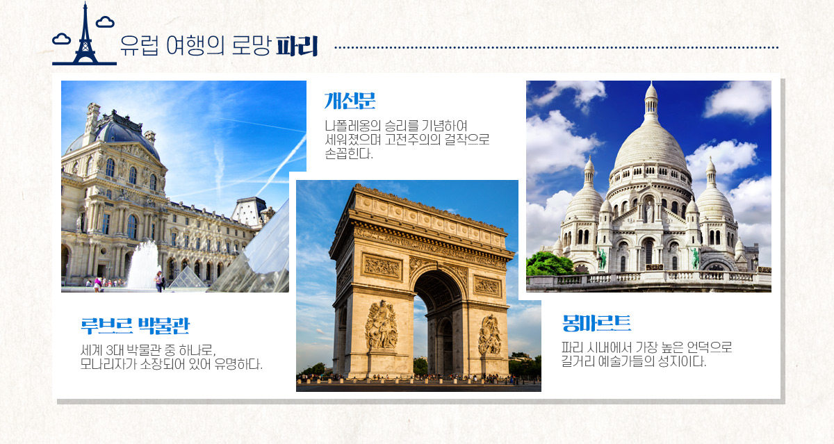 유럽 여행의 로망 파리 루브르 박물관,개선문,몽마르트
