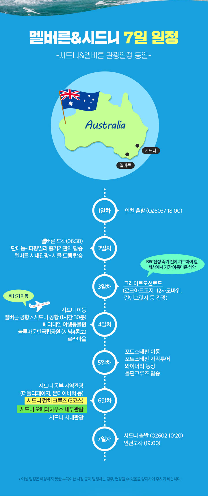 멜버른&시드니 7일 일정 (시드니&멜버른 관광일정 동일) 아래설명