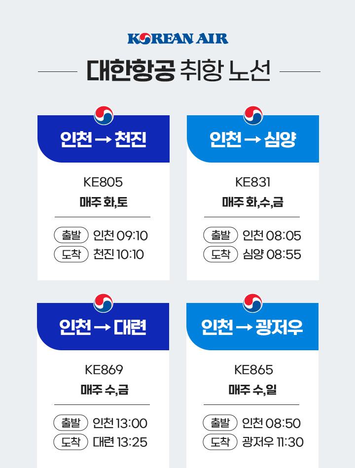 대한항공 취항 노선 아래설명