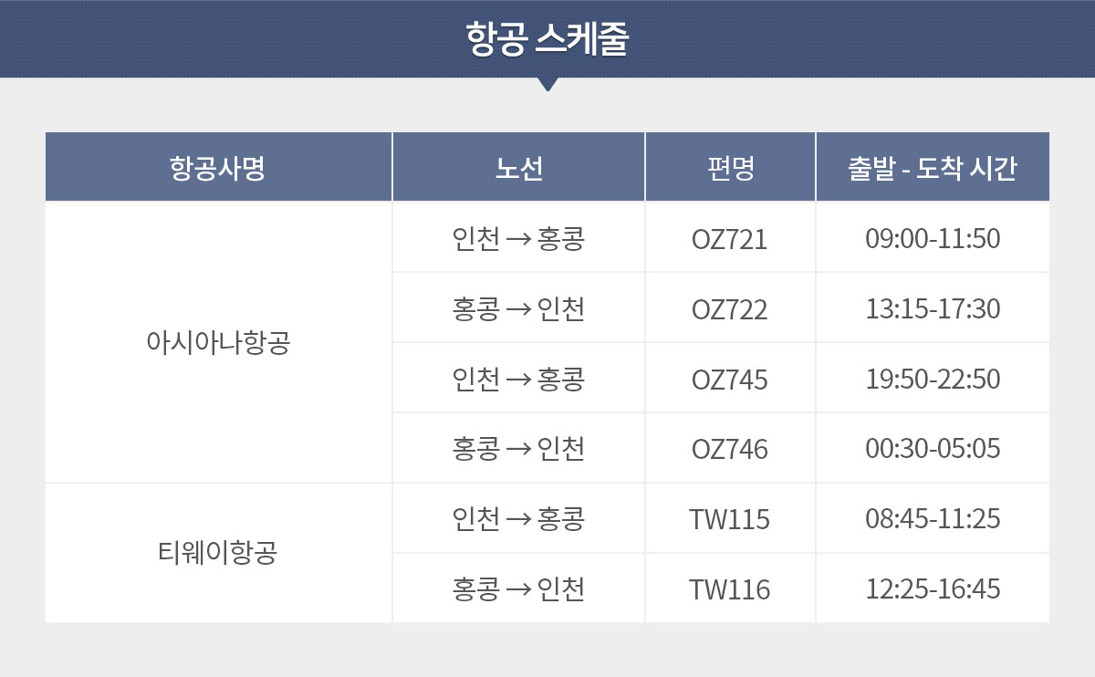 항공 스케줄 아래설명