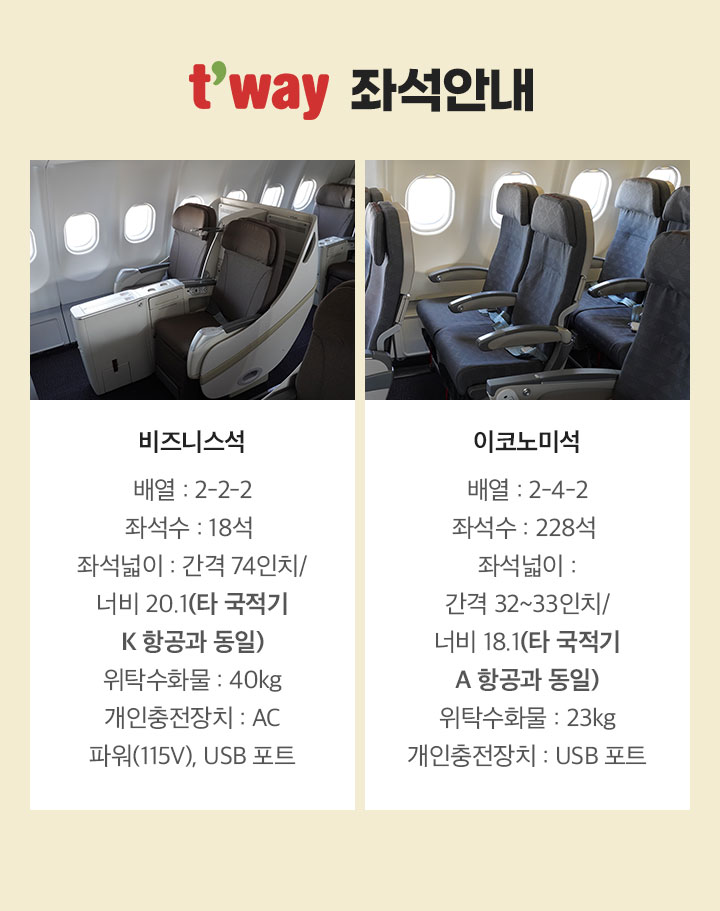 티웨이항공 좌석안내 아래 설명