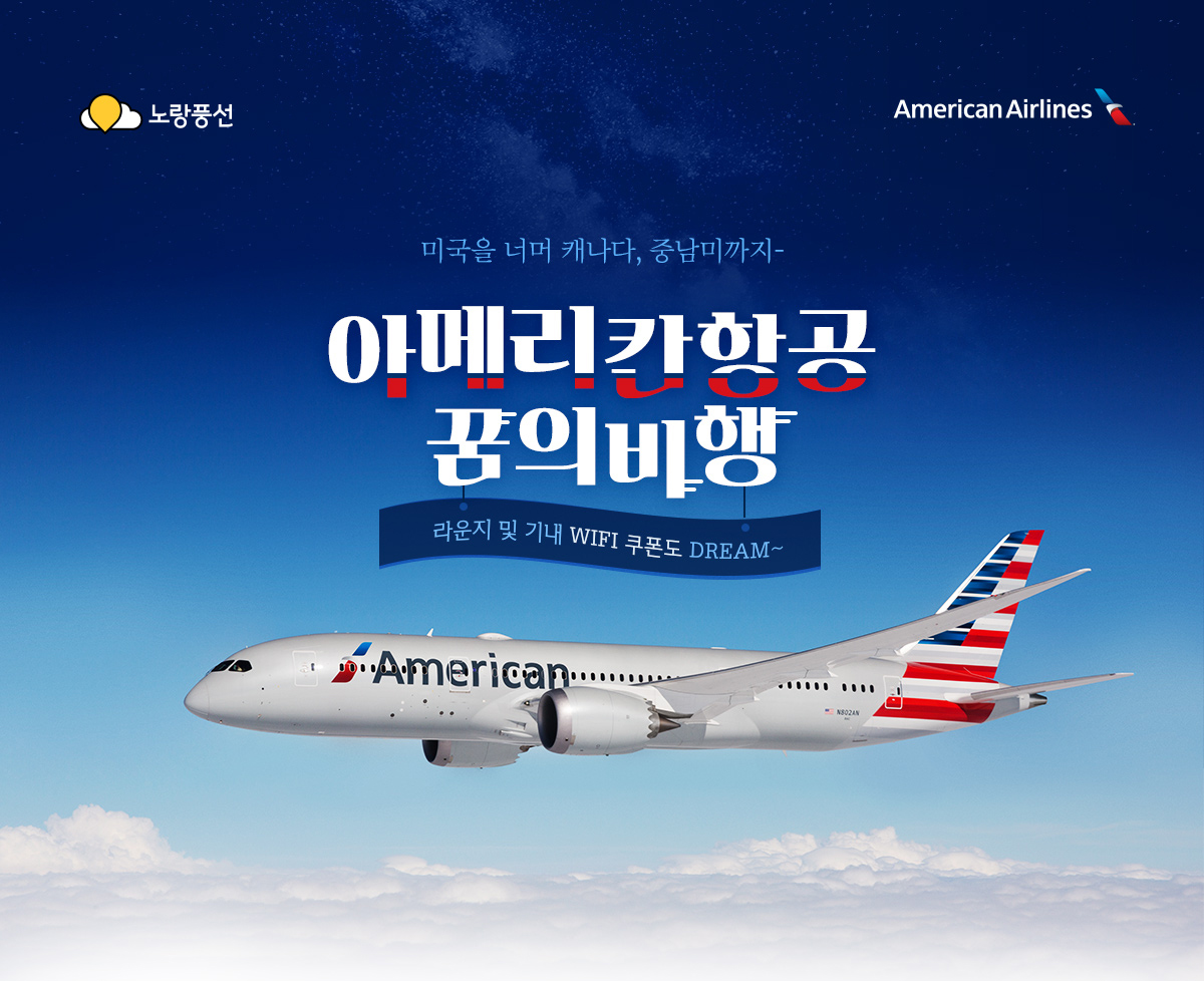미국을 너머 캐나다, 중남미까지- 아메리칸항공 꿈의비행 라운지 및 기내 WIFI 쿠폰도 DREAM~