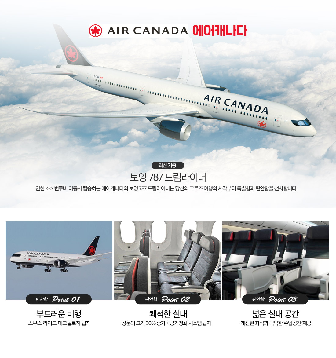 AIR CANADA 에어캐나다 최신 기종 보잉 787 드림라이너 아래 설명