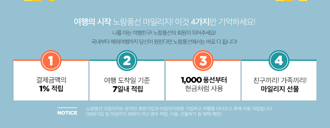 여행의 시작 노랑풍선 마일리지! 이것 4가지만 기억하세요!
