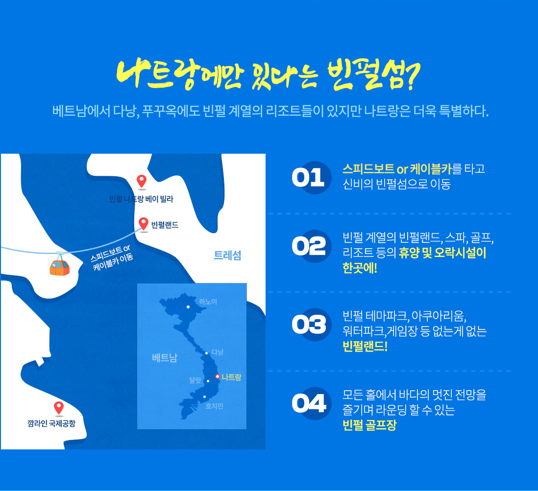 나트랑에만 있다는 빈펄섬? 베트남에서 다낭, 푸꾸옥에도 빈펄 계열의 리조트들이 있지만 나트랑은 더욱 특별하다.