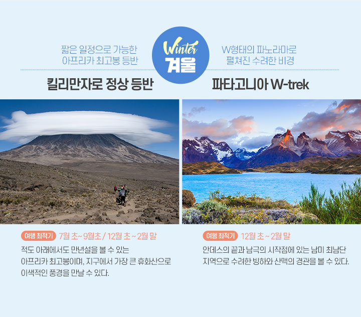 겨울 추천 트레킹 여행 아래설명