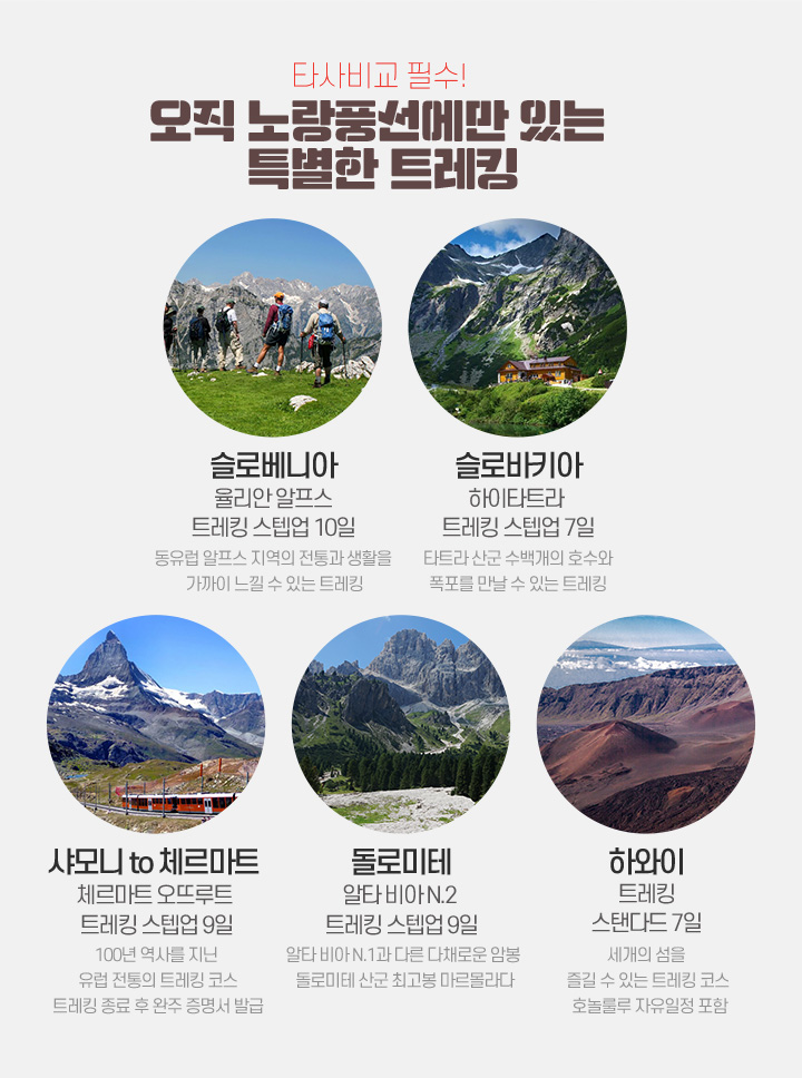 타사비교 필수! 오직 노랑풍선에만 있는 특별한 트레킹 아래설명