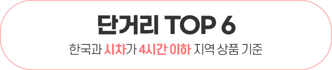 단거리 TOP 6 한국과 시차가 4시간 이하 지역 상품 기준