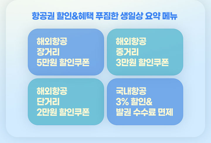 항공권 할인&혜택 푸짐한 생일상 요약 메뉴 아래설명