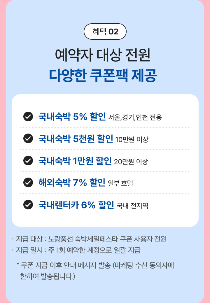 혜택 02 예약자 대상 전원 다양한 쿠폰팩 제공