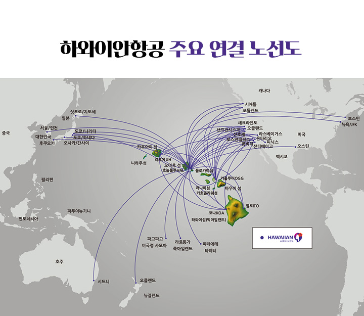 하와이안항공 주요 연결 노선도