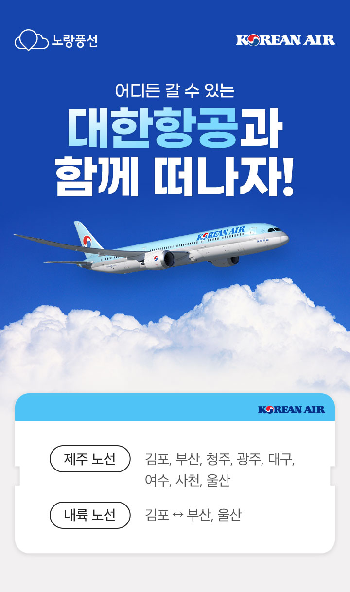 대한항공과 함께하는 지방출발 ↔ 제주 항공권