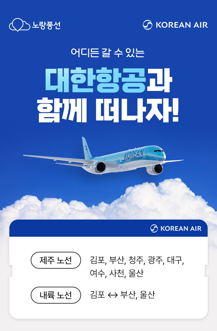 대한항공과 함께하는 지방출발 ↔ 제주 항공권