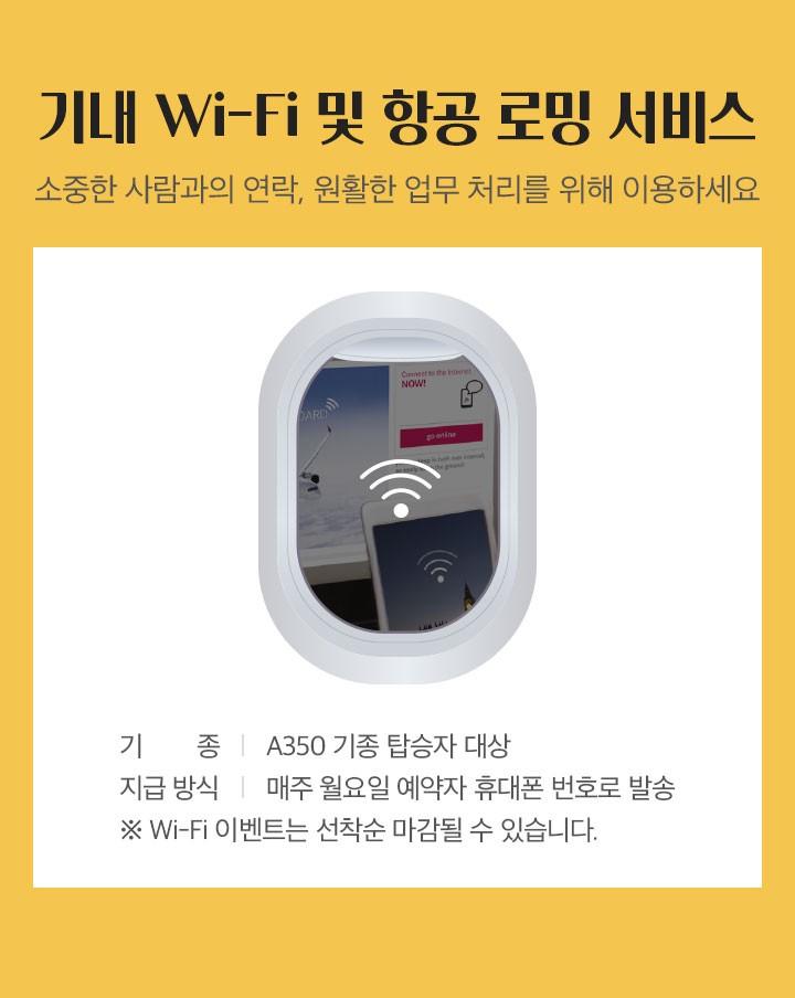 기내 Wi-Fi 및 항공 로밍 서비스 아래 설명