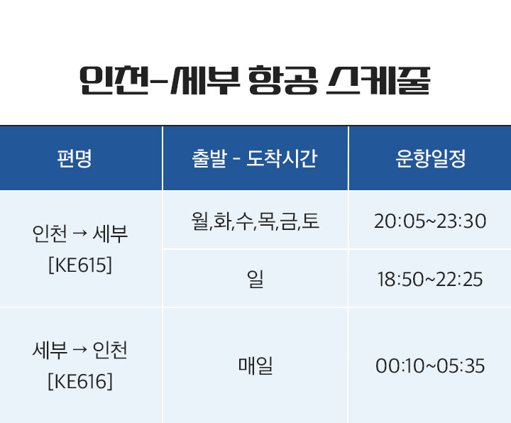 항공 스케줄표 아래 설명