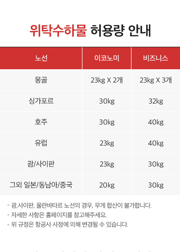 항공 스케줄표 아래 설명