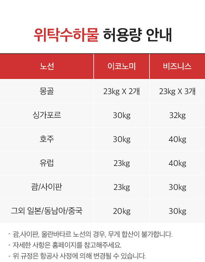 항공 스케줄표 아래 설명