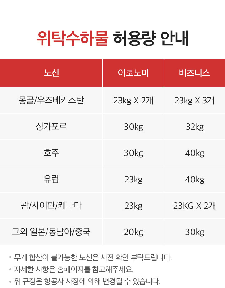 항공 스케줄표 아래 설명