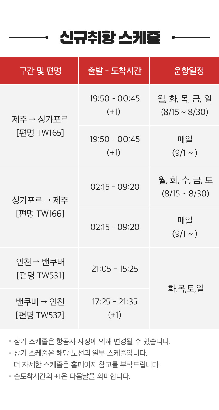 신규취항 스케줄