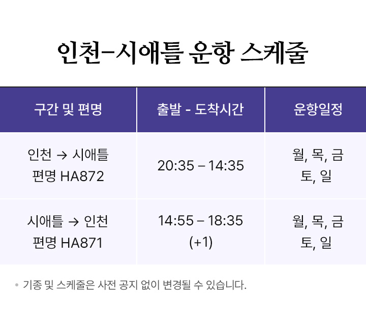 항공스케줄 아래설명