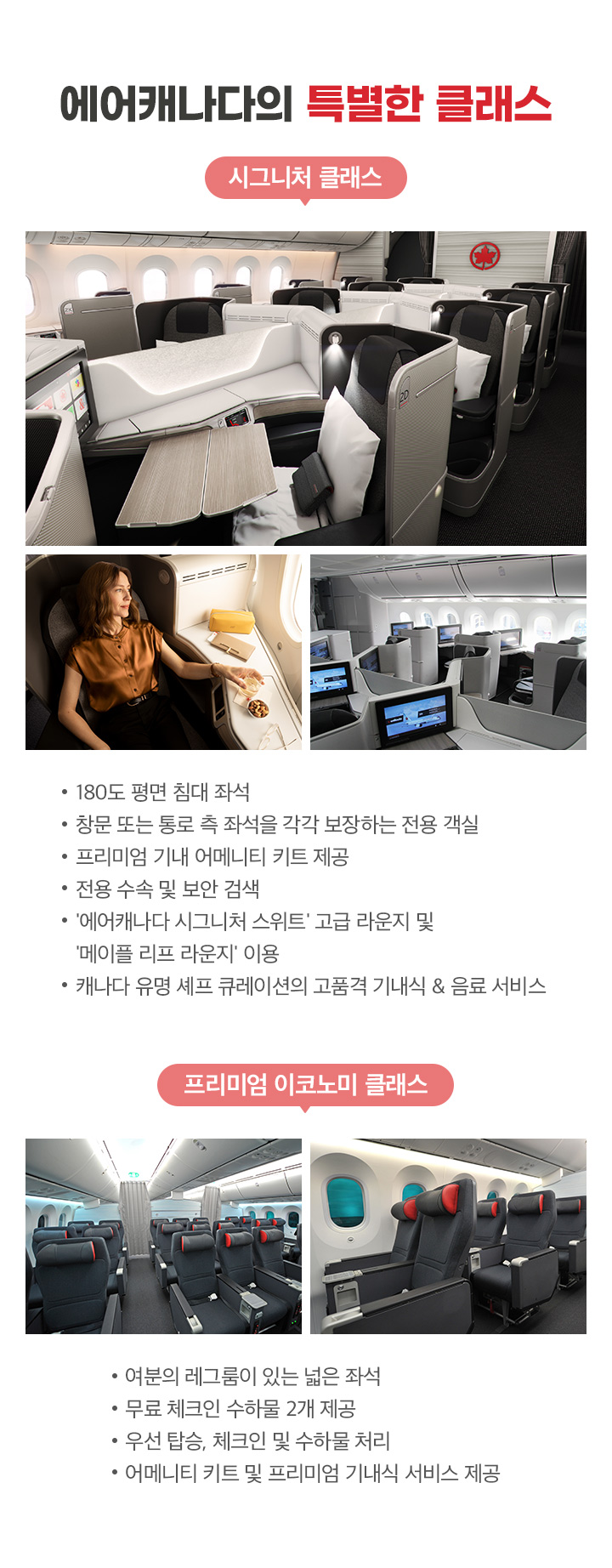 에어캐나다의 특별한 클래스 아래설명
