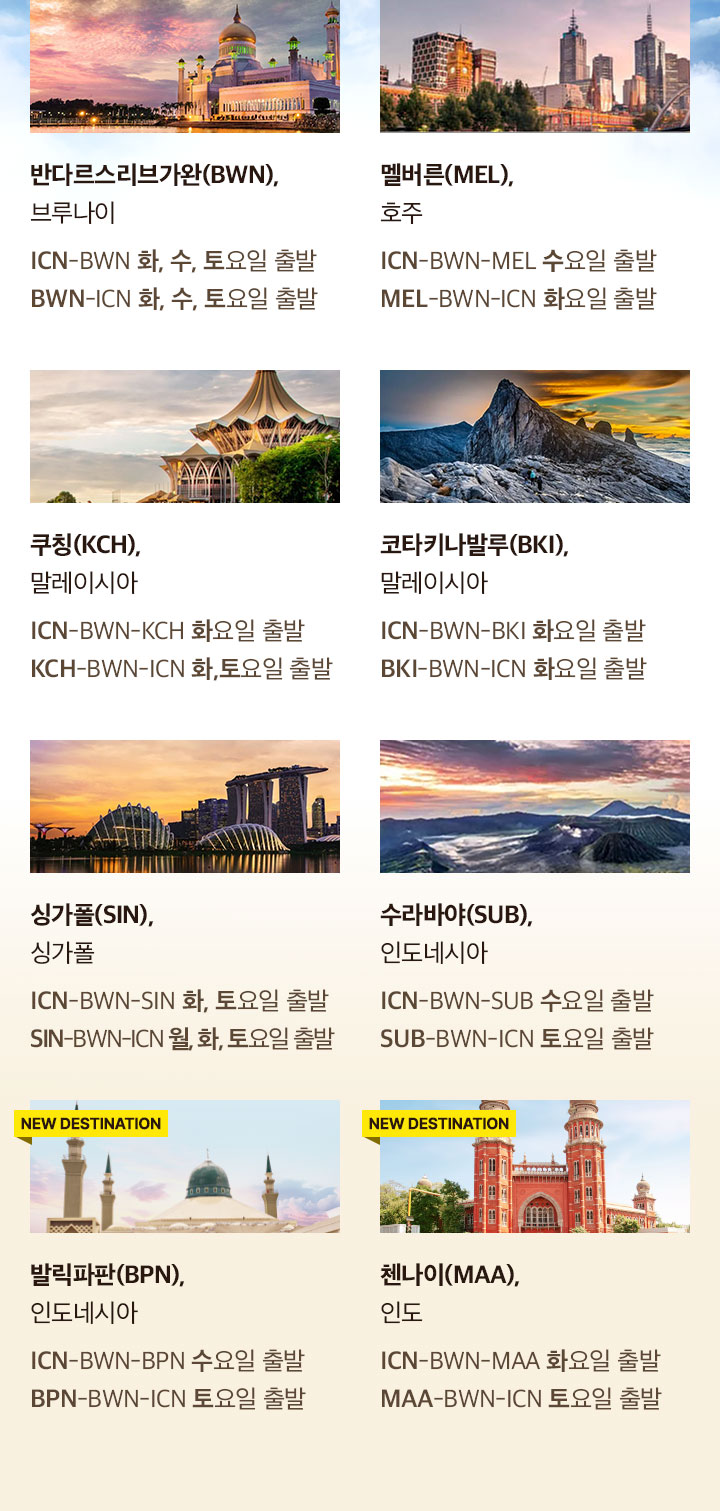 로열브루나이항공 노선 아래 설명