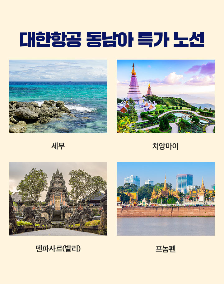 대한항공 동남아 특가 노선 아래 설명