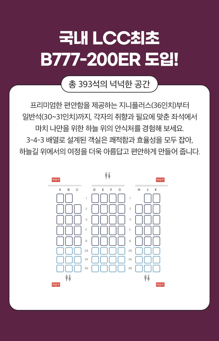 국내 LCC최초 B777-200ER 도입! 아래 설명