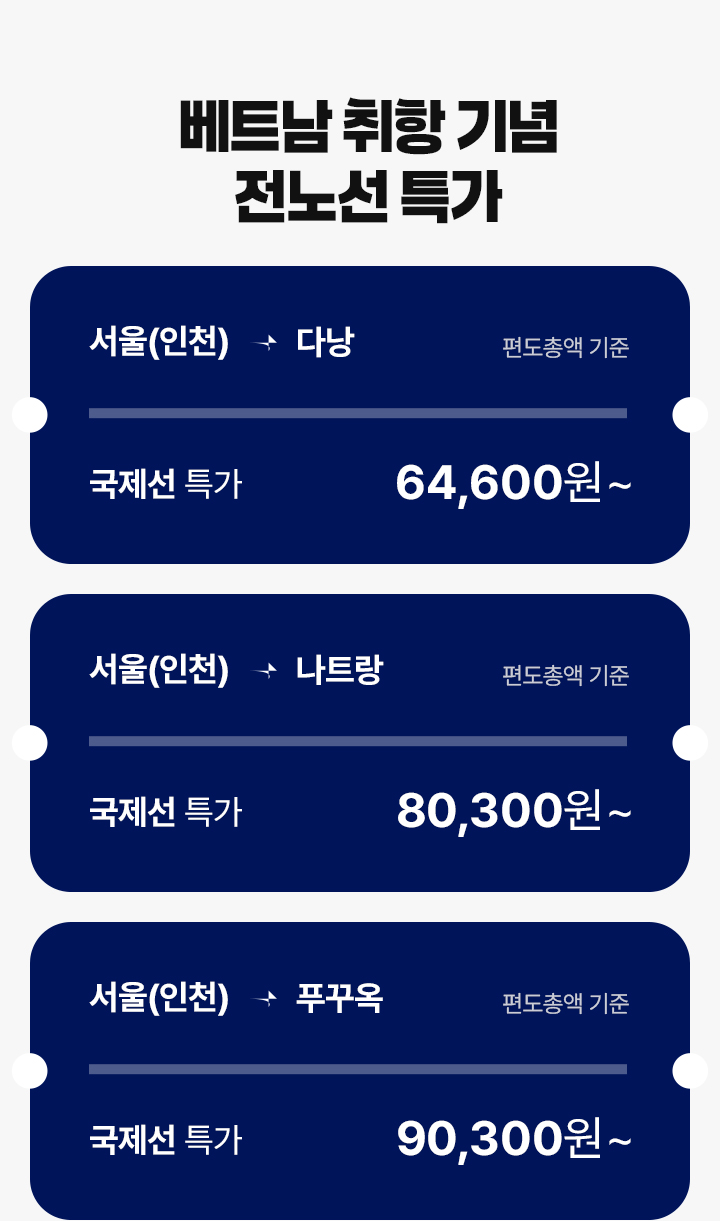 베트남 취항 기념 전노선 특가